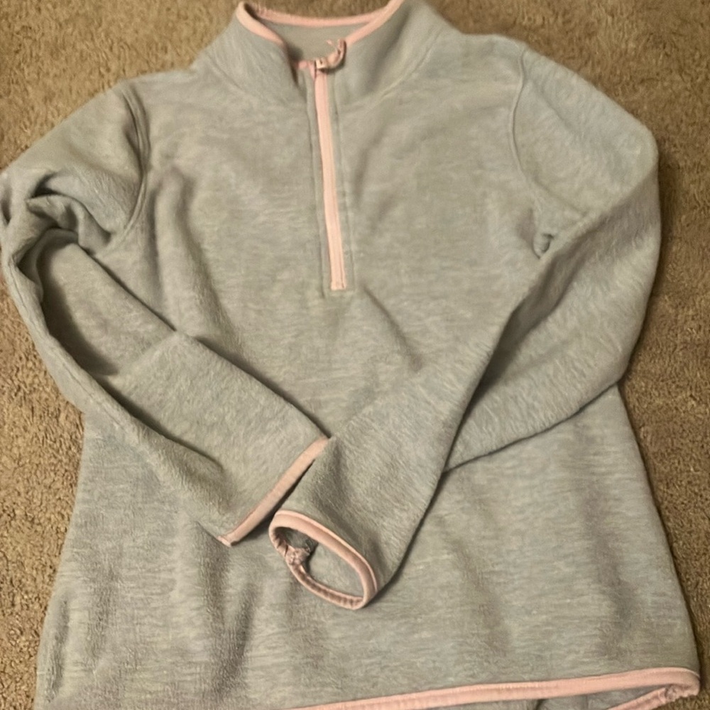 Gray and pink half zip no hood sweatshirt
